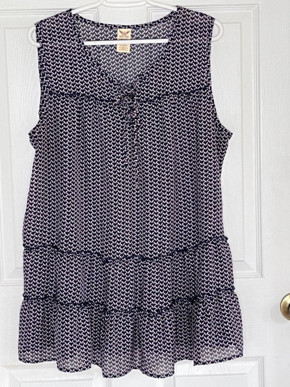 Faded Glory Top Tunic XL Tiered Sheer Ruffled Lace Up Whimsigoth Fairy Grunge